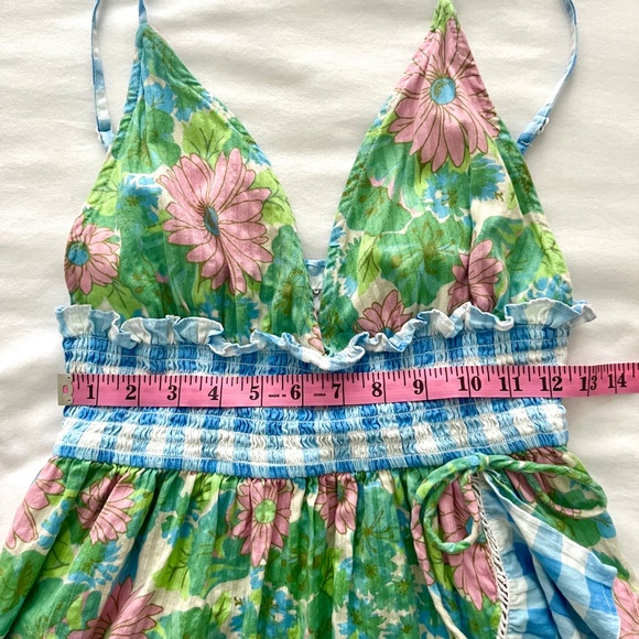 ASOS Design 100% cotton floral and checkered faux wrap mini dress size 8 - Picture 4 of 7